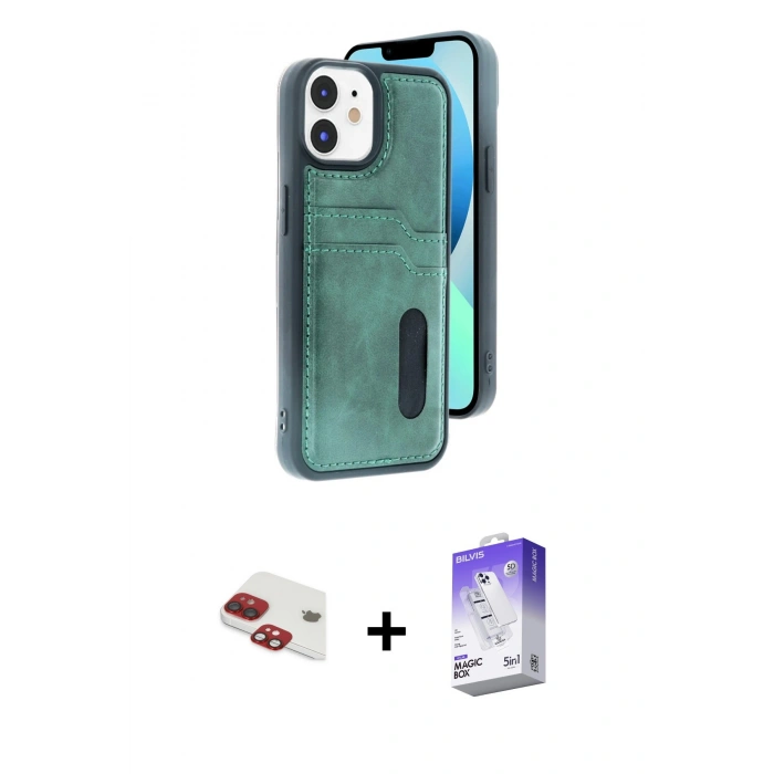 MARSİLYAN™- iPhone 11 Kılıf Yörünge Işık Serisi - Siyah Bilvis 5in1 3D Magic Cam Ekran Koruyucu + Pers Alüminyum Kamera Lens - KI