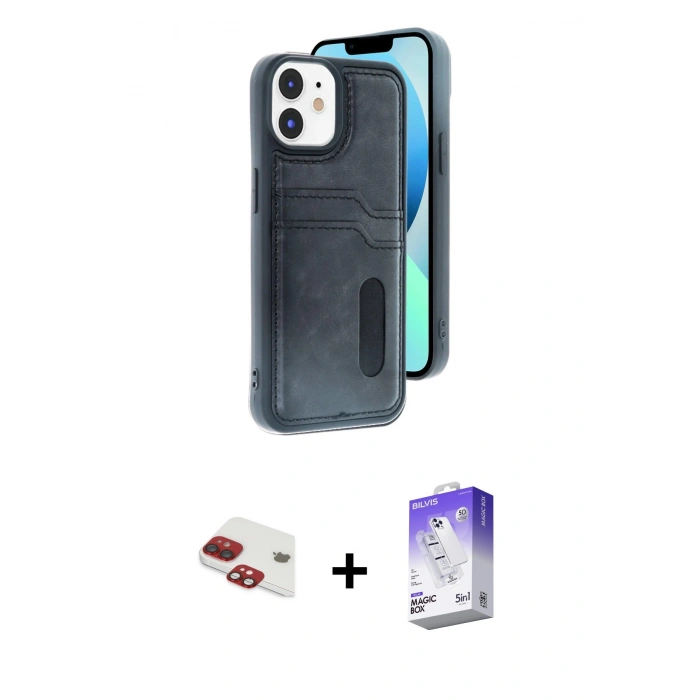 MARSİLYAN™- iPhone 11 Kılıf Yörünge Işık Serisi - Siyah Bilvis 5in1 3D Magic Cam Ekran Koruyucu + Pers Alüminyum Kamera Lens - KI