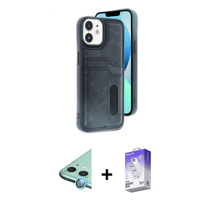 MARSİLYAN™- iPhone 11 Kılıf Yörünge Işık Serisi - Siyah Bilvis 5in1 3D Magic Cam Ekran Koruyucu + Raze Metal Kamera Lens - MI