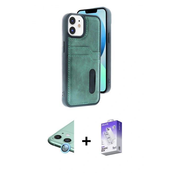 MARSİLYAN™- iPhone 11 Kılıf Yörünge Işık Serisi - Siyah Bilvis 5in1 3D Magic Cam Ekran Koruyucu + Raze Metal Kamera Lens - MI