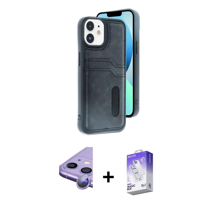 MARSİLYAN™- iPhone 11 Kılıf Yörünge Işık Serisi - Siyah Bilvis 5in1 3D Magic Cam Ekran Koruyucu + Raze Metal Kamera Lens - MR