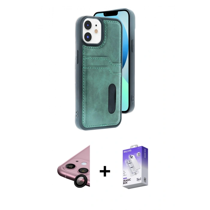 MARSİLYAN™- iPhone 11 Kılıf Yörünge Işık Serisi - Siyah Bilvis 5in1 3D Magic Cam Ekran Koruyucu + Raze Metal Kamera Lens - SH