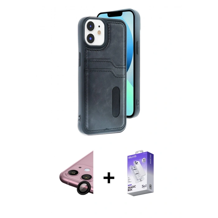 MARSİLYAN™- iPhone 11 Kılıf Yörünge Işık Serisi - Siyah Bilvis 5in1 3D Magic Cam Ekran Koruyucu + Raze Metal Kamera Lens - SH