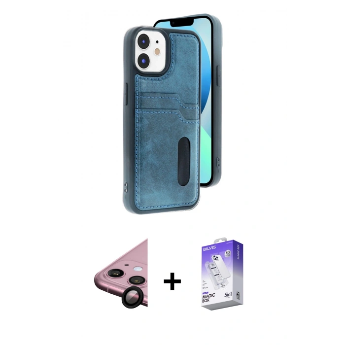 MARSİLYAN™- iPhone 11 Kılıf Yörünge Işık Serisi - Siyah Bilvis 5in1 3D Magic Cam Ekran Koruyucu + Raze Metal Kamera Lens - SH