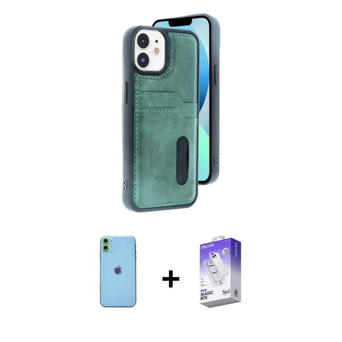 MARSİLYAN™- iPhone 11 Kılıf Yörünge Işık Serisi - Siyah Bilvis 5in1 3D Magic Cam Ekran Koruyucu + Neon Fosforlu Kamera Lens - YL