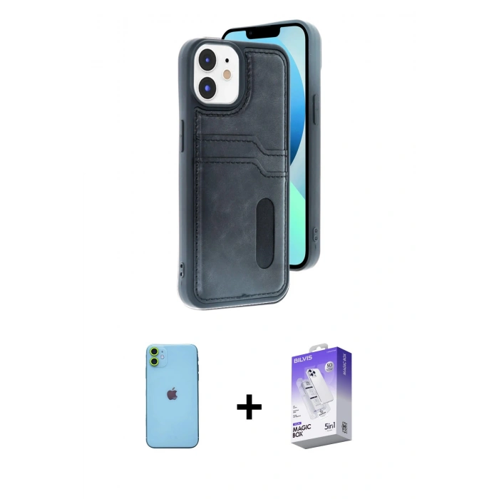 MARSİLYAN™- iPhone 11 Kılıf Yörünge Işık Serisi - Siyah Bilvis 5in1 3D Magic Cam Ekran Koruyucu + Neon Fosforlu Kamera Lens - YL