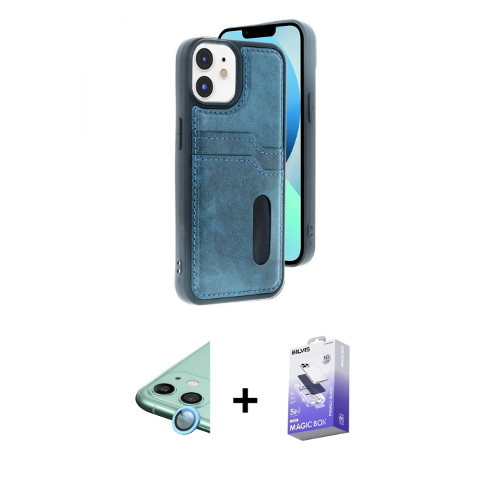 MARSİLYAN™- iPhone 11 Kılıf Yörünge Işık Serisi - Siyah Bilvis 5in1 5D Magic Hayalet Cam Ekran Koruyucu + Raze Metal Kamera Lens - MI