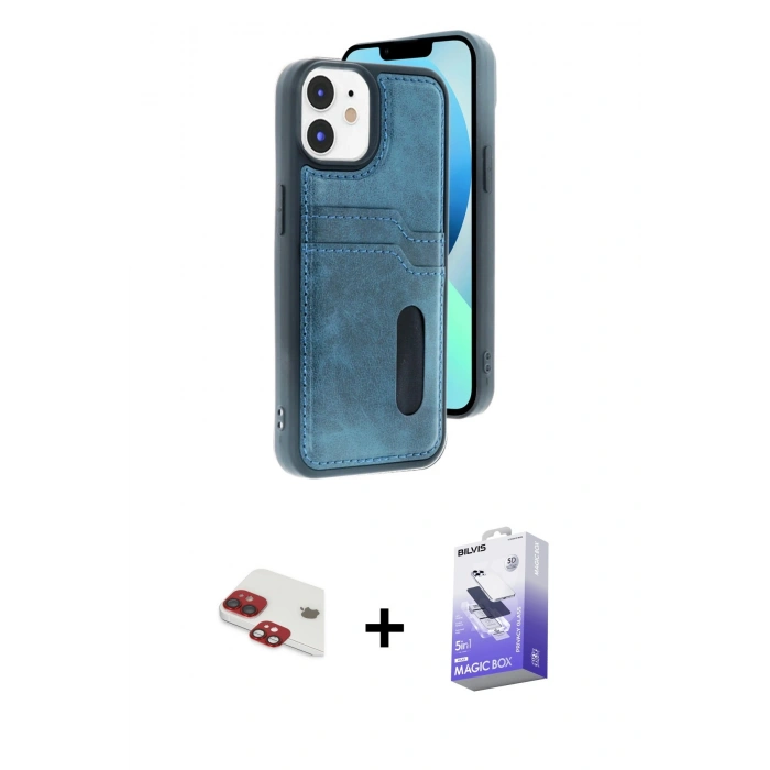 MARSİLYAN™- iPhone 11 Kılıf Yörünge Işık Serisi - Siyah Bilvis 5in1 5D Magic Hayalet Cam Ekran Koruyucu + Pers Alüminyum Kamera Lens - KI