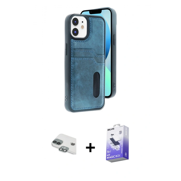 MARSİLYAN™- iPhone 11 Kılıf Yörünge Işık Serisi - Siyah Bilvis 5in1 5D Magic Hayalet Cam Ekran Koruyucu + Pers Alüminyum Kamera Lens - YL