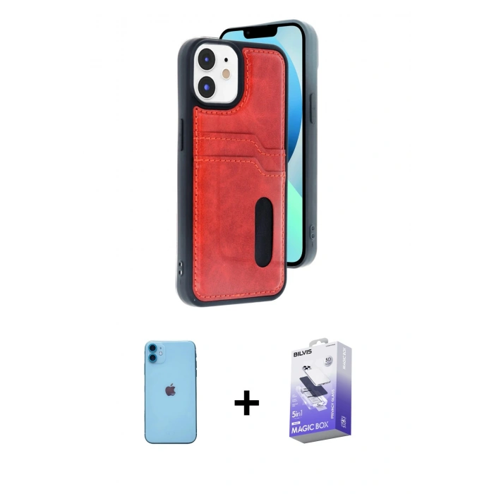 MARSİLYAN™- iPhone 11 Kılıf Yörünge Işık Serisi - Siyah Bilvis 5in1 5D Magic Hayalet Cam Ekran Koruyucu + Neon Fosforlu Kamera Lens - MI