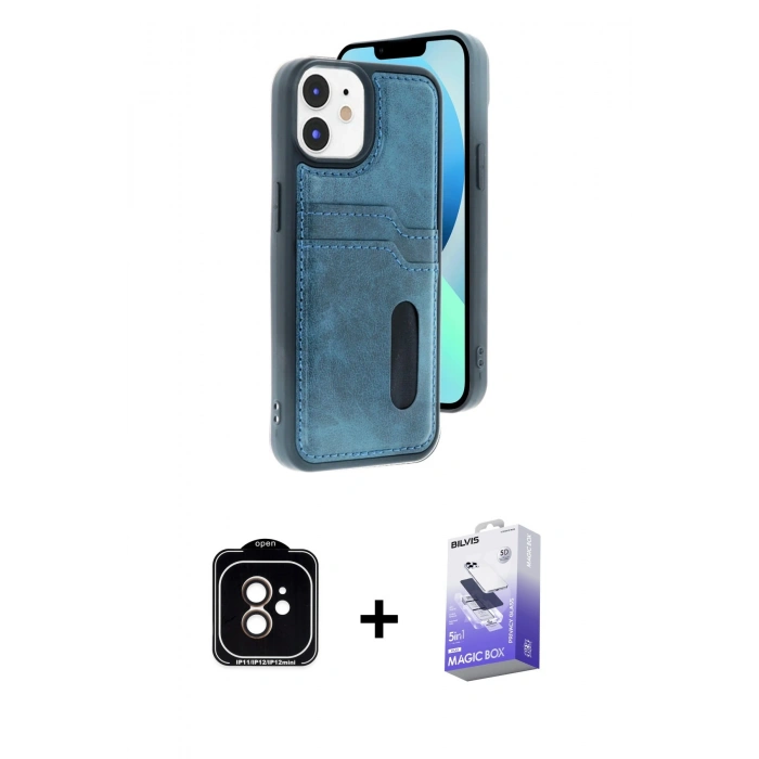 MARSİLYAN™- iPhone 11 Kılıf Yörünge Işık Serisi - Siyah Bilvis 5in1 5D Magic Hayalet Cam Ekran Koruyucu + PVD Metal Kamera Lens - TU