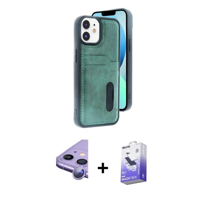 MARSİLYAN™- iPhone 11 Kılıf Yörünge Işık Serisi - Siyah Bilvis 5in1 5D Magic Hayalet Cam Ekran Koruyucu + Raze Metal Kamera Lens - MR