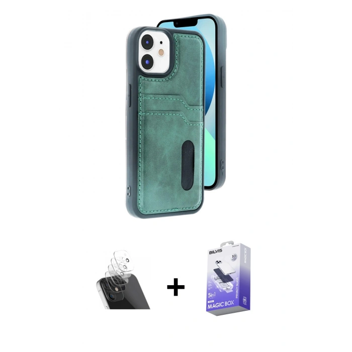 MARSİLYAN™- iPhone 11 Kılıf Yörünge Işık Serisi - Siyah Bilvis 5in1 5D Magic Hayalet Cam Ekran Koruyucu + Kamera Lens Koruma Cam - SF