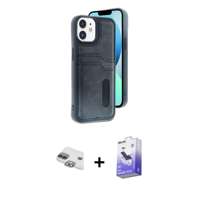 MARSİLYAN™- iPhone 11 Kılıf Yörünge Işık Serisi - Siyah Bilvis 5in1 5D Magic Hayalet Cam Ekran Koruyucu + Pers Alüminyum Kamera Lens - YL