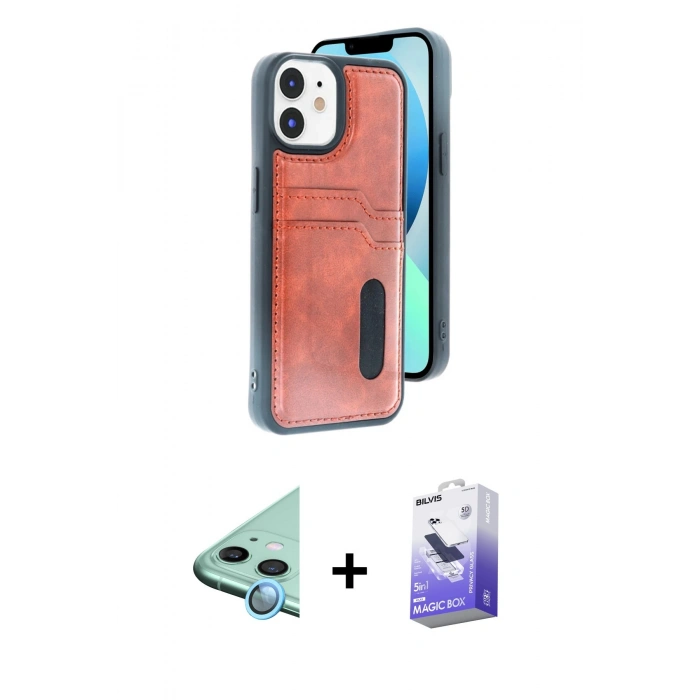 MARSİLYAN™- iPhone 11 Kılıf Yörünge Işık Serisi - Siyah Bilvis 5in1 5D Magic Hayalet Cam Ekran Koruyucu + Raze Metal Kamera Lens - MI