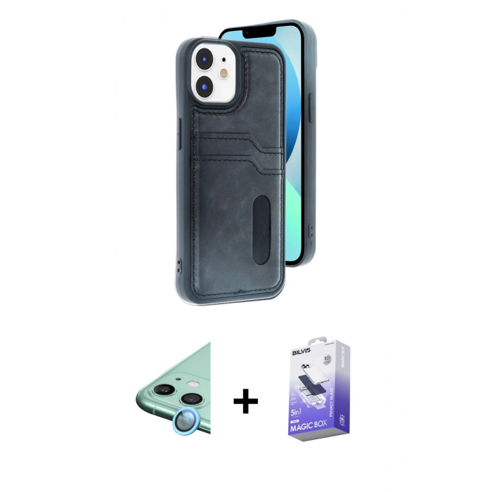 MARSİLYAN™- iPhone 11 Kılıf Yörünge Işık Serisi - Siyah Bilvis 5in1 5D Magic Hayalet Cam Ekran Koruyucu + Raze Metal Kamera Lens - MI