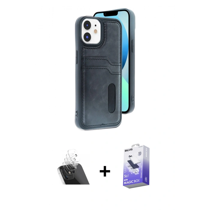 MARSİLYAN™- iPhone 11 Kılıf Yörünge Işık Serisi - Siyah Bilvis 5in1 5D Magic Hayalet Cam Ekran Koruyucu + Kamera Lens Koruma Cam - SF