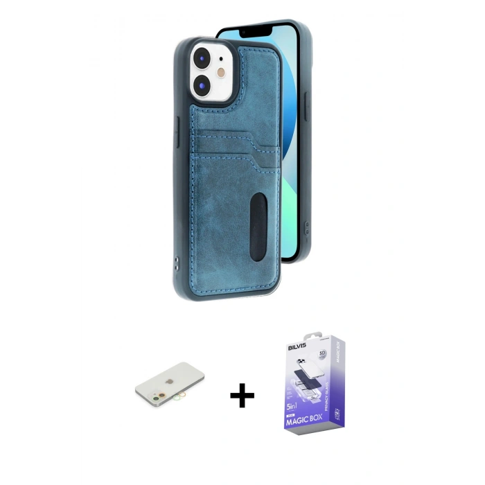 MARSİLYAN™- iPhone 11 Kılıf Yörünge Işık Serisi - Siyah Bilvis 5in1 5D Magic Hayalet Cam Ekran Koruyucu + Renkli Kamera Lens Koruma Cam - TU