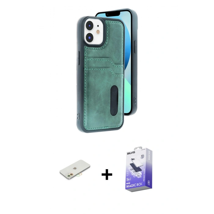 MARSİLYAN™- iPhone 11 Kılıf Yörünge Işık Serisi - Siyah Bilvis 5in1 5D Magic Hayalet Cam Ekran Koruyucu + Renkli Kamera Lens Koruma Cam - TU