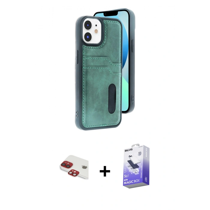 MARSİLYAN™- iPhone 11 Kılıf Yörünge Işık Serisi - Siyah Bilvis 5in1 5D Magic Hayalet Cam Ekran Koruyucu + Pers Alüminyum Kamera Lens - KI