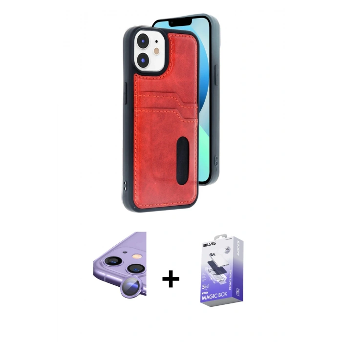 MARSİLYAN™- iPhone 11 Kılıf Yörünge Işık Serisi - Siyah Bilvis 5in1 5D Magic Hayalet Cam Ekran Koruyucu + Raze Metal Kamera Lens - MR