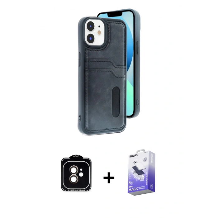 MARSİLYAN™- iPhone 11 Kılıf Yörünge Işık Serisi - Siyah Bilvis 5in1 5D Magic Hayalet Cam Ekran Koruyucu + PVD Metal Kamera Lens - TU