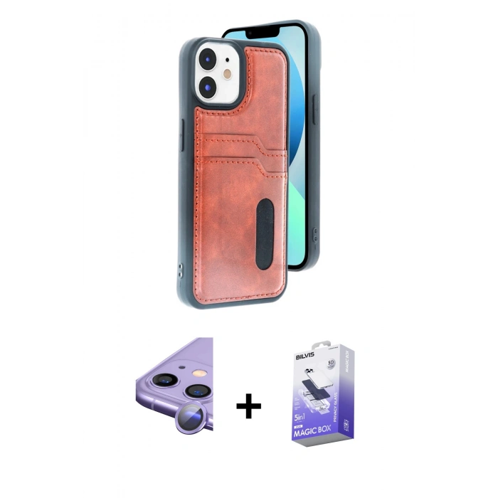 MARSİLYAN™- iPhone 11 Kılıf Yörünge Işık Serisi - Siyah Bilvis 5in1 5D Magic Hayalet Cam Ekran Koruyucu + Raze Metal Kamera Lens - MR