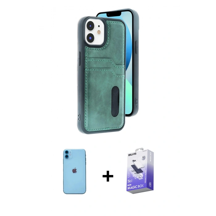 MARSİLYAN™- iPhone 11 Kılıf Yörünge Işık Serisi - Siyah Bilvis 5in1 5D Magic Hayalet Cam Ekran Koruyucu + Neon Fosforlu Kamera Lens - MI