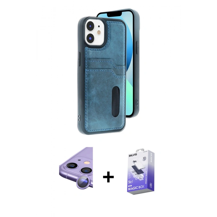 MARSİLYAN™- iPhone 11 Kılıf Yörünge Işık Serisi - Siyah Bilvis 5in1 5D Magic Hayalet Cam Ekran Koruyucu + Raze Metal Kamera Lens - MR