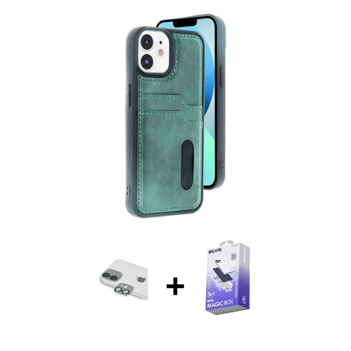 MARSİLYAN™- iPhone 11 Kılıf Yörünge Işık Serisi - Siyah Bilvis 5in1 5D Magic Hayalet Cam Ekran Koruyucu + Pers Alüminyum Kamera Lens - YL