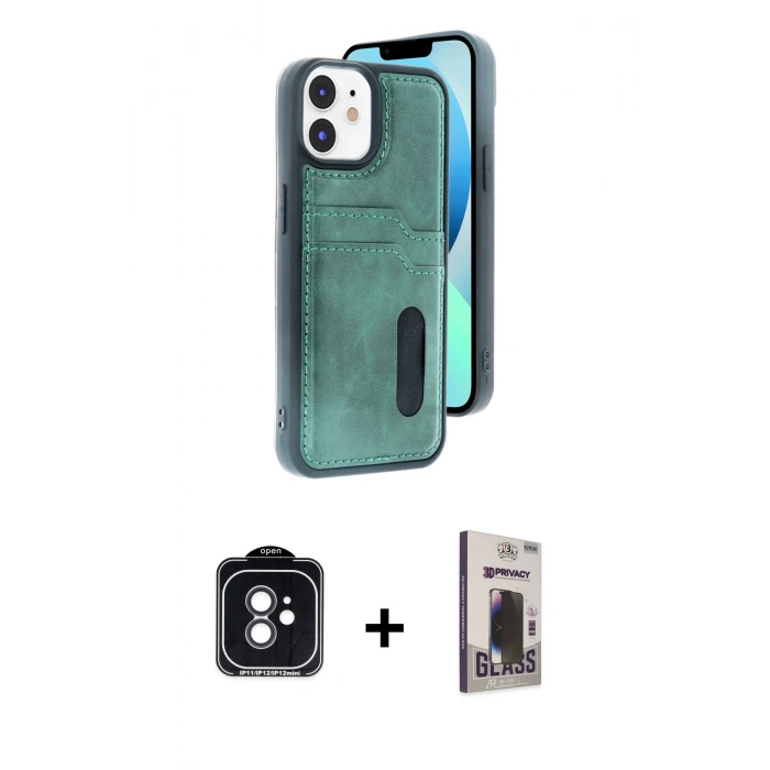 MARSİLYAN™- iPhone 11 Kılıf Yörünge Işık Serisi - Siyah Bilvis Hayalet Cam Ekran Koruyucu + PVD Metal Kamera Lens - SH