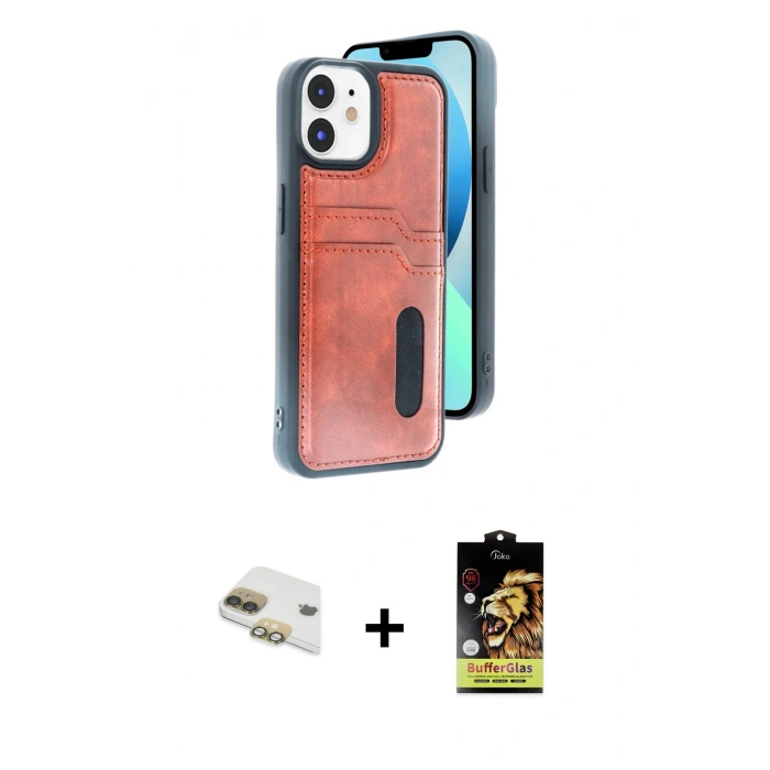 MARSİLYAN™- iPhone 11 Kılıf Yörünge Işık Serisi - Siyah Buffer Cam Ekran Koruyucu + Gold Pers Alüminyum Kamera Lens