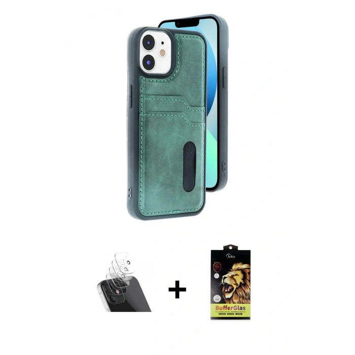 MARSİLYAN™- iPhone 11 Kılıf Yörünge Işık Serisi - Siyah Buffer Cam Ekran Koruyucu + Kamera Lens Koruma Cam - SF