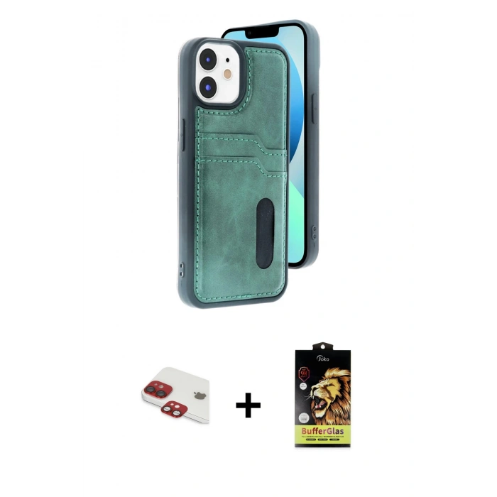 MARSİLYAN™- iPhone 11 Kılıf Yörünge Işık Serisi - Siyah Buffer Cam Ekran Koruyucu + Kırmızı Pers Alüminyum Kamera Lens
