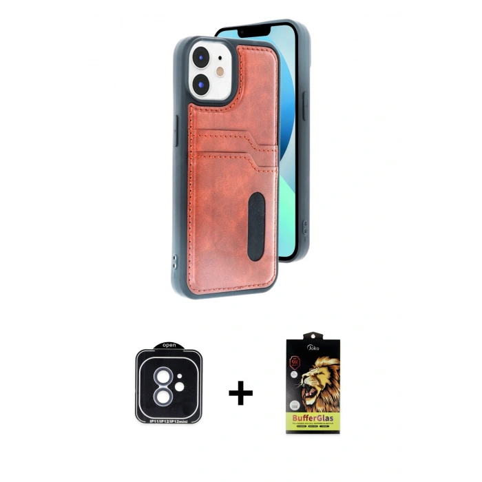 MARSİLYAN™- iPhone 11 Kılıf Yörünge Işık Serisi - Siyah Buffer Cam Ekran Koruyucu + PVD Metal Kamera Lens - MI
