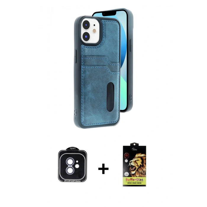 MARSİLYAN™- iPhone 11 Kılıf Yörünge Işık Serisi - Siyah Buffer Cam Ekran Koruyucu + PVD Metal Kamera Lens - MI