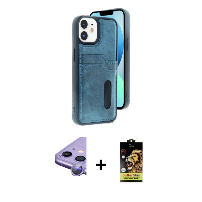 MARSİLYAN™- iPhone 11 Kılıf Yörünge Işık Serisi - Siyah Buffer Cam Ekran Koruyucu + Raze Metal Kamera Lens - MR