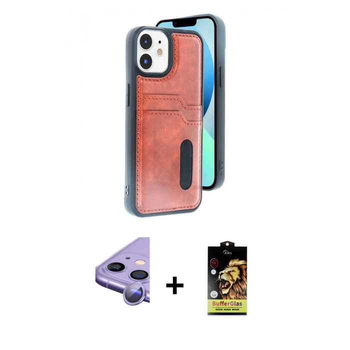 MARSİLYAN™- iPhone 11 Kılıf Yörünge Işık Serisi - Siyah Buffer Cam Ekran Koruyucu + Raze Metal Kamera Lens - MR