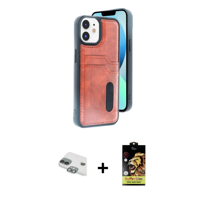 MARSİLYAN™- iPhone 11 Kılıf Yörünge Işık Serisi - Siyah Buffer Cam Ekran Koruyucu + Pers Alüminyum Kamera Lens - YL