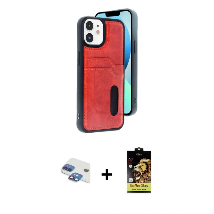 MARSİLYAN™- iPhone 11 Kılıf Yörünge Işık Serisi - Siyah Buffer Cam Ekran Koruyucu + Pers Alüminyum Kamera Lens - GI