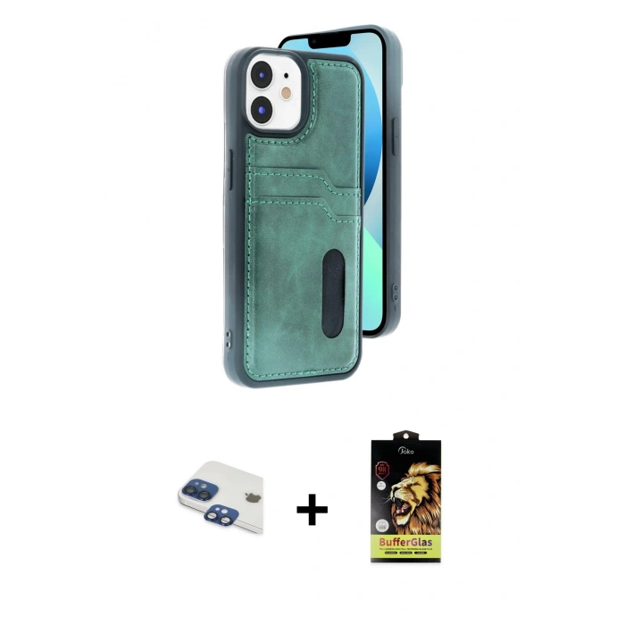 MARSİLYAN™- iPhone 11 Kılıf Yörünge Işık Serisi - Siyah Buffer Cam Ekran Koruyucu + Pers Alüminyum Kamera Lens - LT