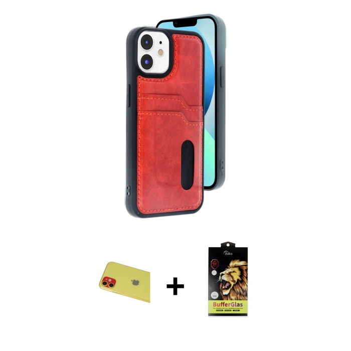 MARSİLYAN™- iPhone 11 Kılıf Yörünge Işık Serisi - Siyah Buffer Cam Ekran Koruyucu + Rainbow Kamera Lens Koruma Cam - KI