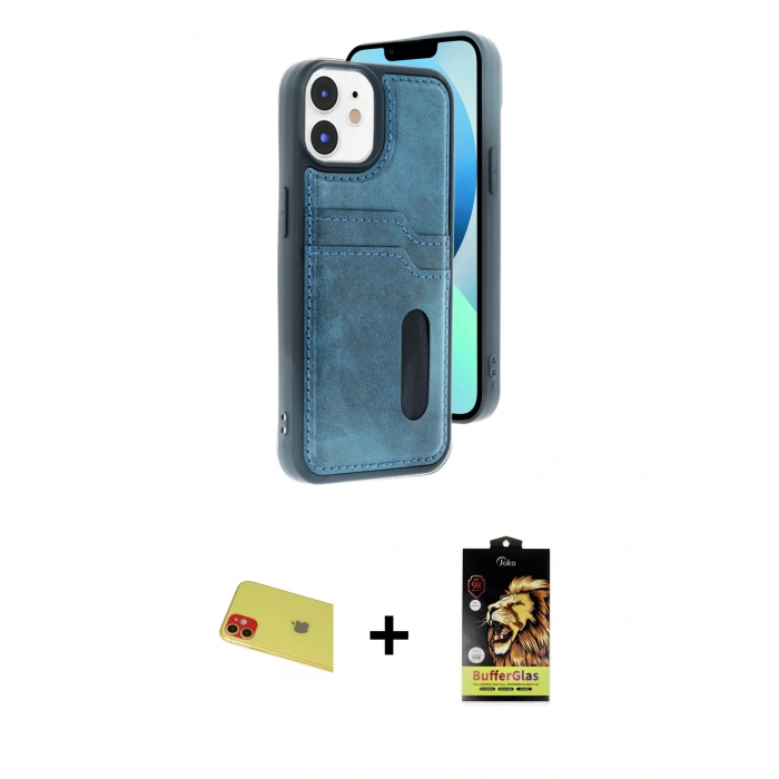 MARSİLYAN™- iPhone 11 Kılıf Yörünge Işık Serisi - Siyah Buffer Cam Ekran Koruyucu + Rainbow Kamera Lens Koruma Cam - KI