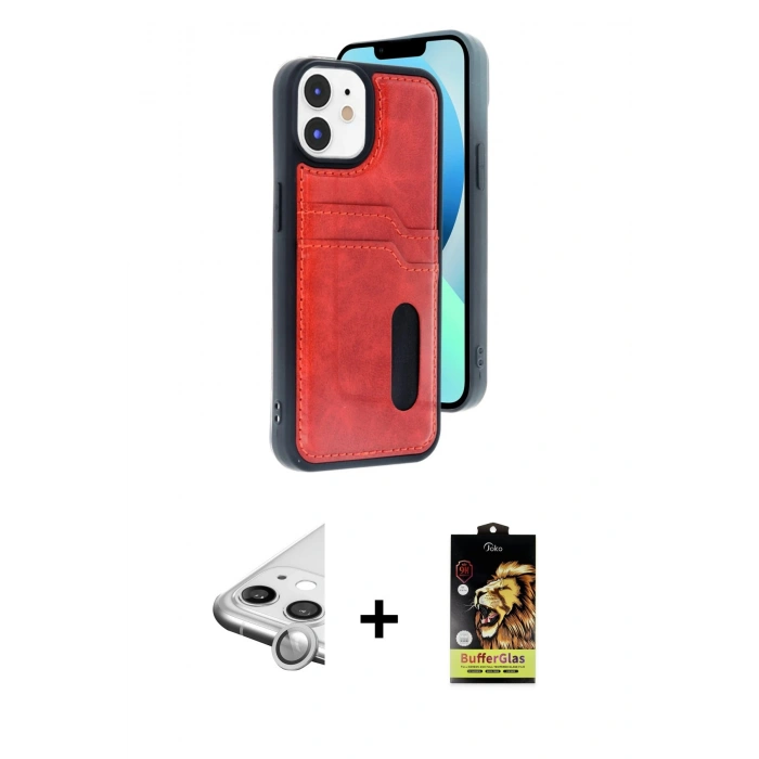 MARSİLYAN™- iPhone 11 Kılıf Yörünge Işık Serisi - Siyah Buffer Cam Ekran Koruyucu + Raze Metal Kamera Lens - GS