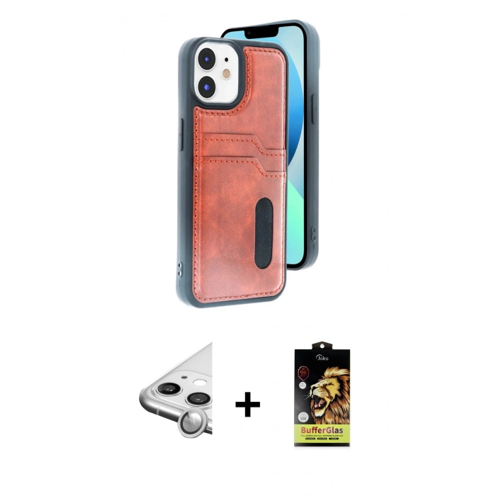MARSİLYAN™- iPhone 11 Kılıf Yörünge Işık Serisi - Siyah Buffer Cam Ekran Koruyucu + Raze Metal Kamera Lens - GS