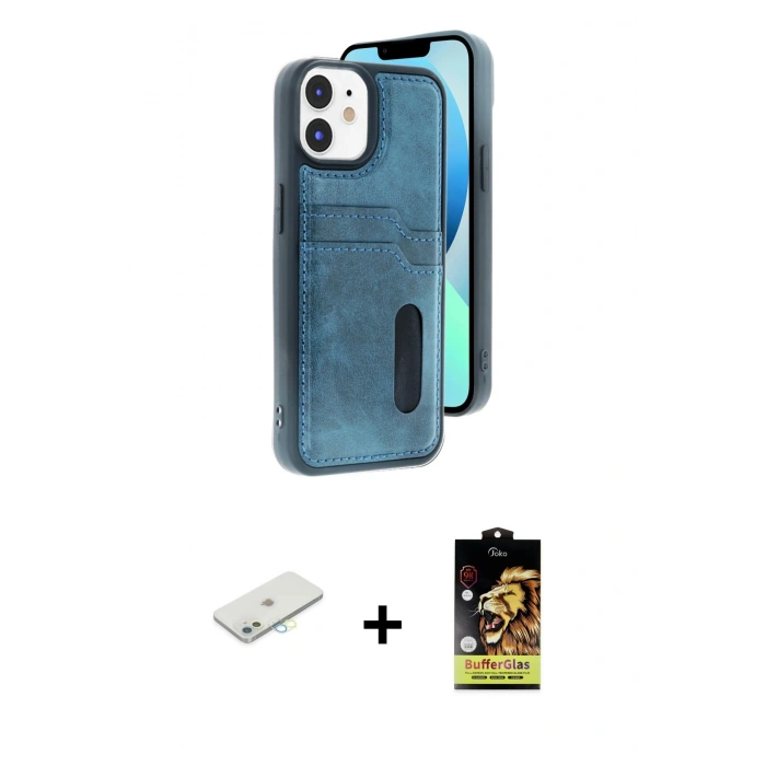 MARSİLYAN™- iPhone 11 Kılıf Yörünge Işık Serisi - Siyah Buffer Cam Ekran Koruyucu + Sarı Renkli Kamera Lens Koruma Cam