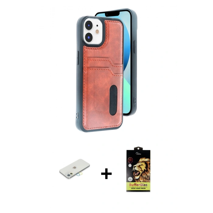 MARSİLYAN™- iPhone 11 Kılıf Yörünge Işık Serisi - Siyah Buffer Cam Ekran Koruyucu + Sarı Renkli Kamera Lens Koruma Cam