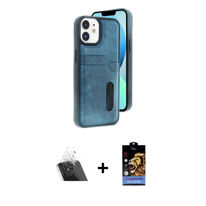 MARSİLYAN™- iPhone 11 Kılıf Yörünge Işık Serisi - Siyah Buffer Hayalet Cam Ekran Koruyucu + Kamera Lens Koruma Cam - SF