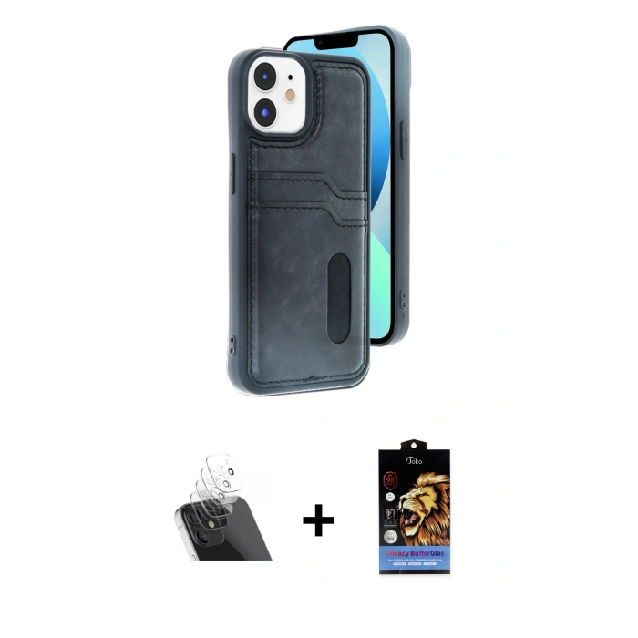 MARSİLYAN™- iPhone 11 Kılıf Yörünge Işık Serisi - Siyah Buffer Hayalet Cam Ekran Koruyucu + Kamera Lens Koruma Cam - SF