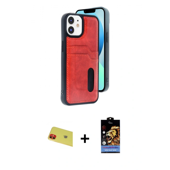 MARSİLYAN™- iPhone 11 Kılıf Yörünge Işık Serisi - Siyah Buffer Hayalet Cam Ekran Koruyucu + Rainbow Kamera Lens Koruma Cam - KI